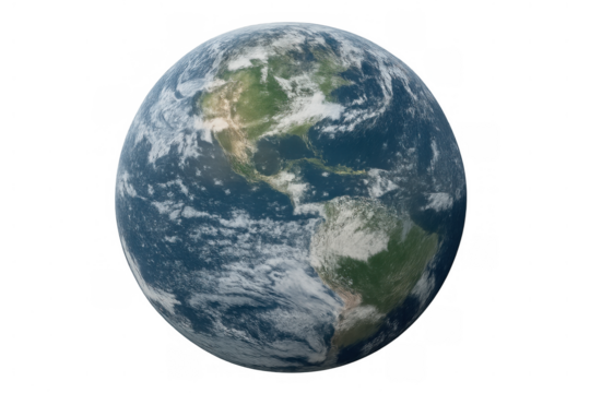 Earth planet showing americas and clouds, global network communication and environmental concept on transparent background