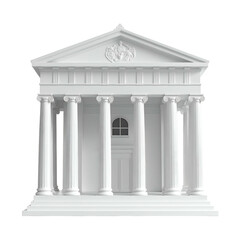 Rendered neoclassical building with columns, pediment, and central doorway, isolated on black