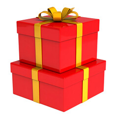 Stacked red gift boxes tied with gold ribbon, rendered against a black background