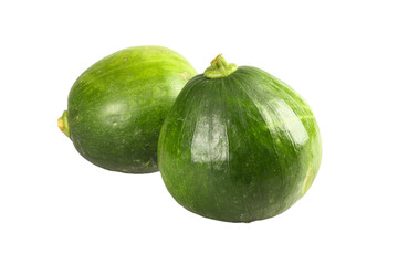 Fresh Green Round Zucchini Squash Vegetables Isolated on White Background