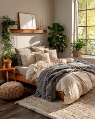 Neutral zen space dorm interior with beige, taupe, and sand tones, clean-lined furniture Modern Minimalist Dorm Interiors Urban and Tech-Modern Living