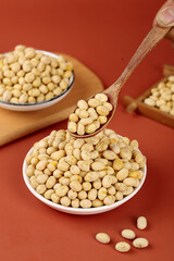 Crispy Fried Soybean Snacks in Bowls with Wooden Spoon - Traditional Guizhou Chinese Food Ingredient