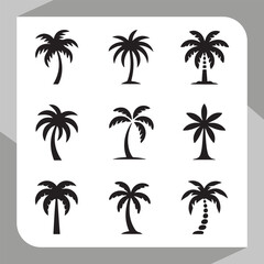 Fototapeta premium Palm tree silhouette set. palm trees icon. coconut tree silhouette. Black palm trees set. Vector illustration. black palm tree shape collection. 