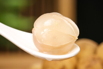 Longan Tropical Fruit on Spoon - Thai Exotic Fruit Close Up