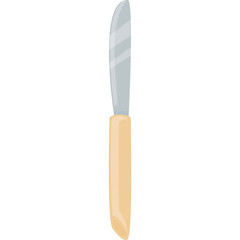Simple illustration of a kitchen knife with a light wood handle and silver blade on a transparent background