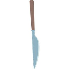 Simple illustration of a kitchen knife with a brown handle and silver blade on a transparent background