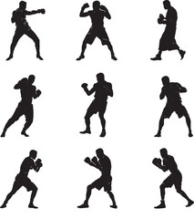 Male Boxer Silhouettes in Dynamic Poses boxing fighter
