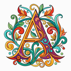 Ornate letter a with colorful floral flourishes