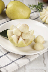 Fresh White Guava Heart Shaped Slices on Plate - Guangxi Tropical Fruit