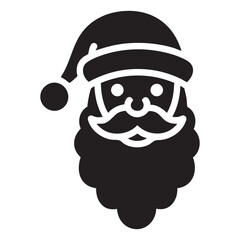 Santa Claus Head Icon. Christmas Holiday Symbol. Festive Black and White Graphic.