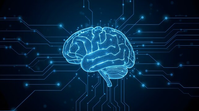 Artificial intelligence brain with circuit board, machine learning, big data, analysis, digital technology and neural network concept