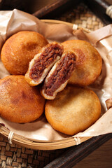 Handmade Asian Bean Paste Filled Pastries in Bamboo Steamer Basket