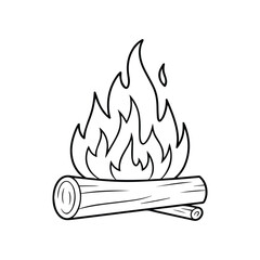 campfire and burning wood outline coloring book page vector and illustration line art