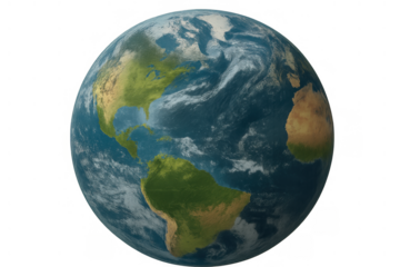 Planet earth rotating, showing continents and oceans, transparent background for global communication and environmental concepts