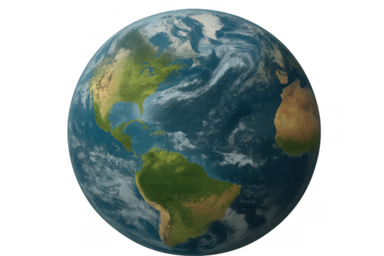 Planet earth rotating, showing continents and oceans, transparent background for global communication and environmental concepts - Powered by Adobe