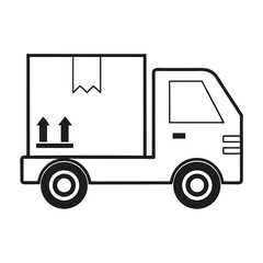 Black outline depicts a delivery truck with a box indicating shipment direction