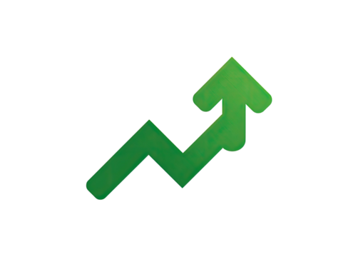 Green arrow points diagonally up, on black