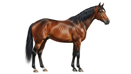 Beautiful brown horse standing gracefully on white background equine animal mammal portrait image art on transparent background