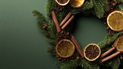 Christmas wreath decoration with dried fruits and spices festive home decor setting nature-inspired beauty