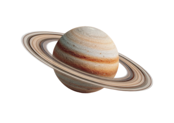 Ringed gas giant, tan striped planet floating in space