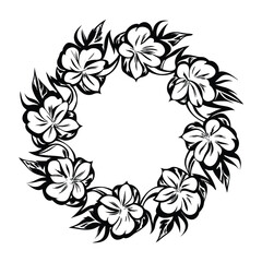 Floral wreath with bold black outlines creates a simple and elegant decorative element