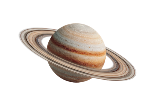 Ringed gas giant, tan striped planet floating in space