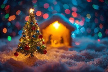 Depicting the birth of Jesus and Christmas.