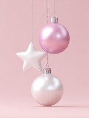 Ultra realistic pastel ornament trio on vertical background for holiday decor and design