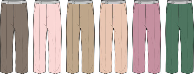 Collection of diverse colored casual pants for comfort and everyday wear with elastic waistbands
