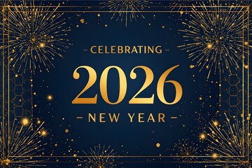 A 2026 New Year celebration banner template on a blue background.