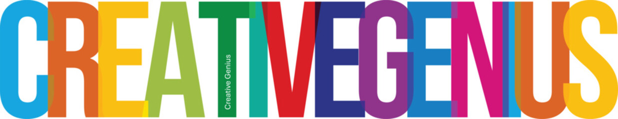 Vibrant Colorful CREATIVE GENIUS Text Design with Layered Alphabet Lettering Visual Concept