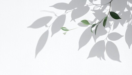 Shadows of Green Leaves Cast on a Textured White Wall With Delicate Plant Branches and Soft Natural Light
