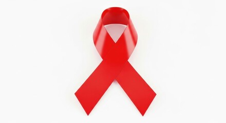 A simple 3D illustration of a red awareness ribbon, symbolizing HIV/AIDS support, isolated on white.