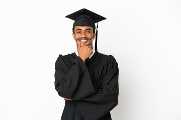 African American university graduate man over isolated white background smiling