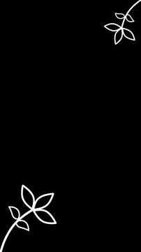 Hand-drawn floral line art animation on a black background. Perfect for vertical video, social media stories, wedding invites, and organic/eco themes.