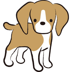 Simple Line Drawing of a Cute Beagle Puppy Standing on a Transparent Background Showing its Brown and White Fur and Floppy Ears