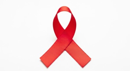 A single red fabric awareness ribbon (HIV/AIDS) with a clear texture, isolated on a white background.