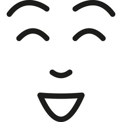 Simple Line Art Drawing Of A Happy Face With Eyes Closed And Mouth Open In A Smile With A Transparent Background.
