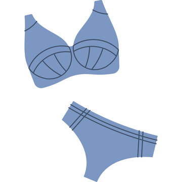 Simple Line Art Illustration of a Blue Bikini Lingerie Set with Black Outline Details on a Transparent Background