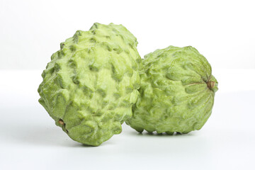 Fresh Custard Apple Fruits on White Background - Tropical Organic Produce