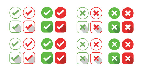 Checkmark and cross set. Isolated vector symbols. Checkmark right symbol tick sign. Test question. 