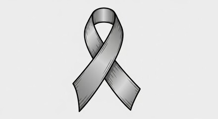 A hand-drawn grey awareness ribbon with a sketched, retro texture. A symbol for diabetes, brain cancer, or asthma, on a light background.