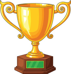 Golden trophy cup with ornate handles and blank plaque, perfect for victory, award ceremonies, competition winners, success celebration, sports achievement, or motivational design