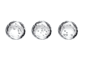 Three clear, round bubbles with entrapped tiny air globules