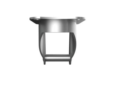 High definition 3D rendered illustration of a metal caster swivel bracket housing, silver industrial hardware component isolated, ready for attachment, on a PNG Transparent HD Background.
