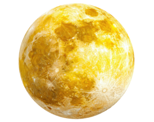 Yellow planet with rough texture and light areas