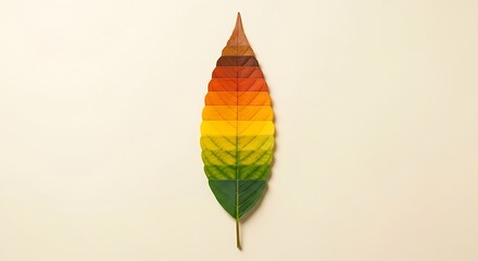 Graduated leaf with spectrum of autumnal colors on light background