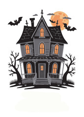 halloween house with bats vector