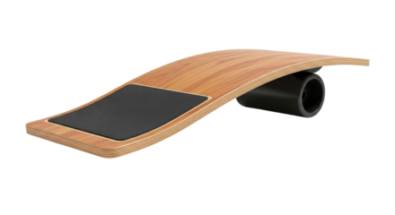Wooden balance board for enhancing core strength and standing desk ergonomic fitness accessory isolated PNG with Transparent Background