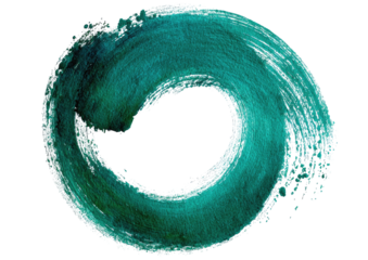 Teal brushstroke circle on black, empty center